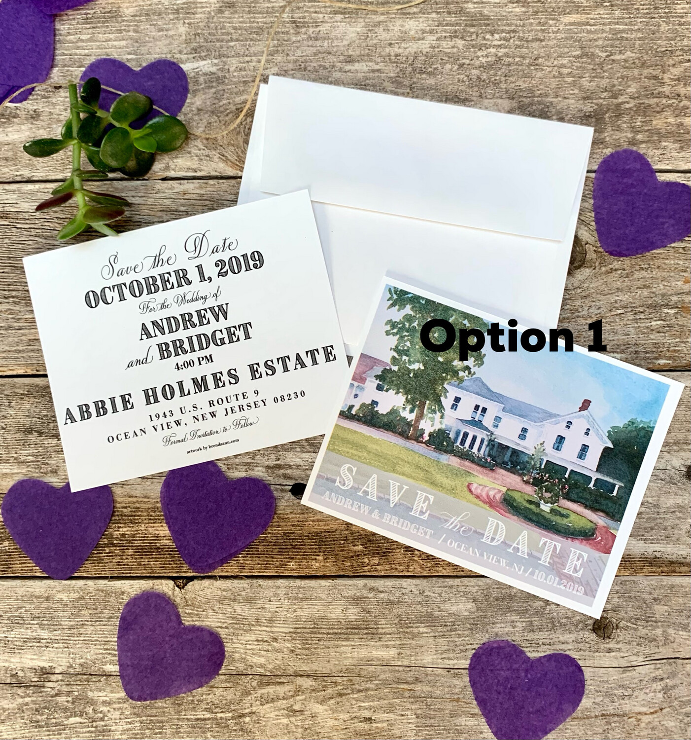 Abbie Holmes Estate Ocean View NJ Watercolor Wedding Save the Date Cards