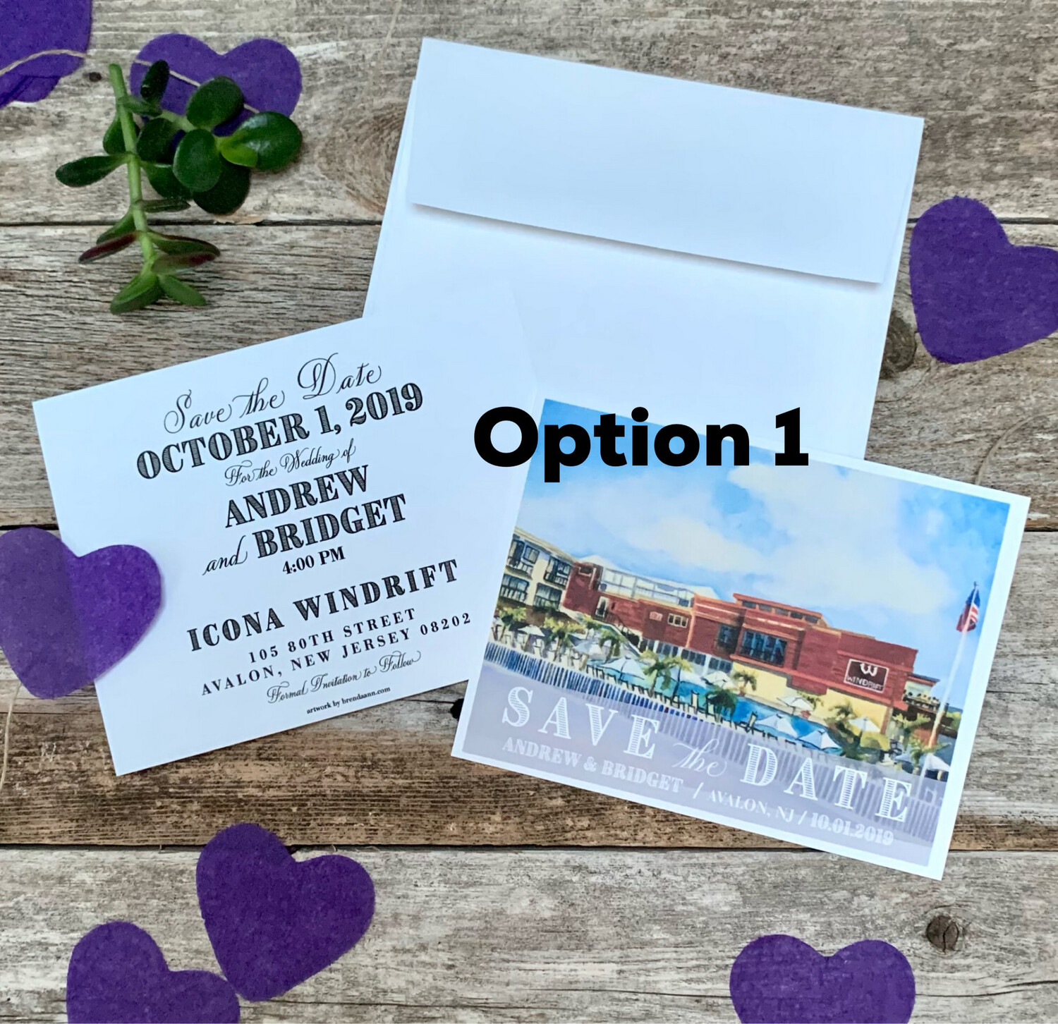 ICONA Windrift Resort Avalon NJ Watercolor Wedding Save the Date Cards
