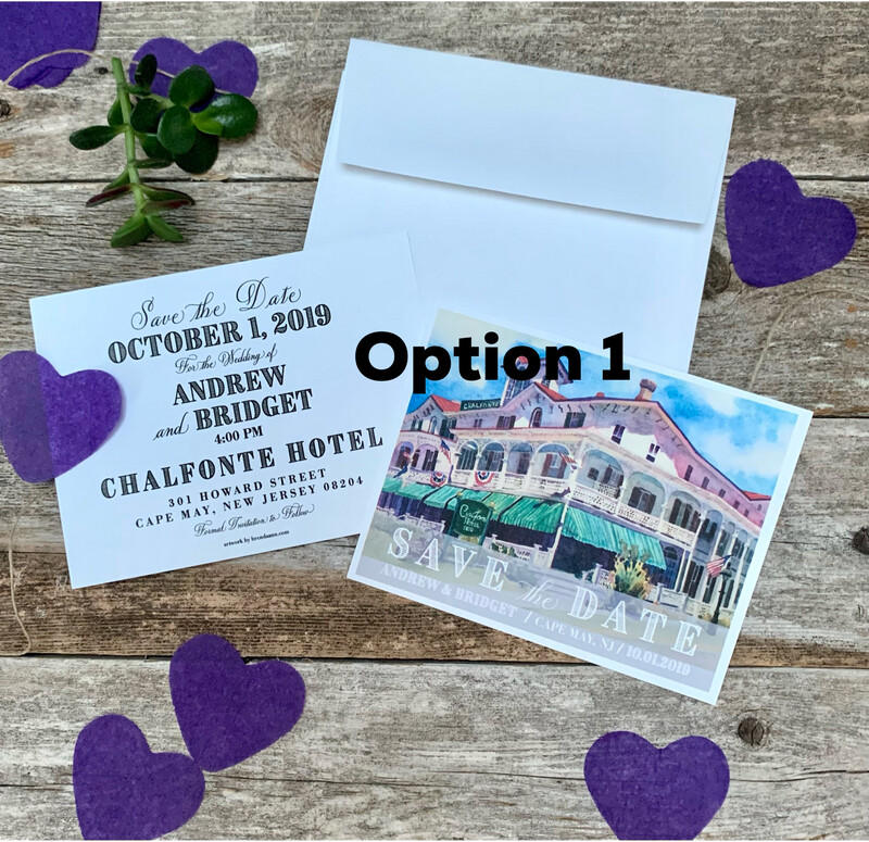 Chalfonte Hotel Cape May NJ Watercolor Wedding Save the Date Cards