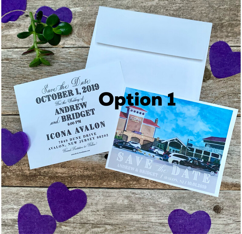 ICONA Avalon NJ Watercolor Wedding Save the Date Cards