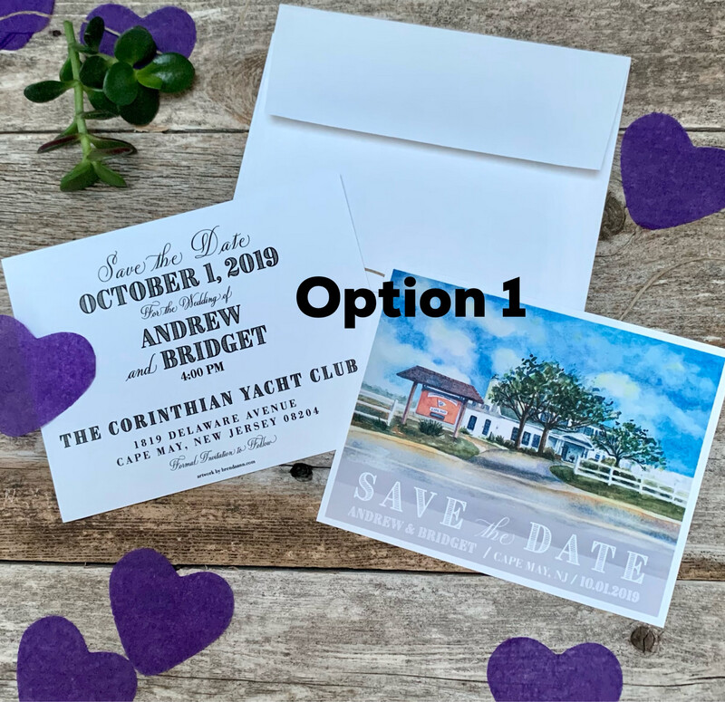 Corinthian Yacht Club of Cape May NJ Watercolor Wedding Save the Date Cards