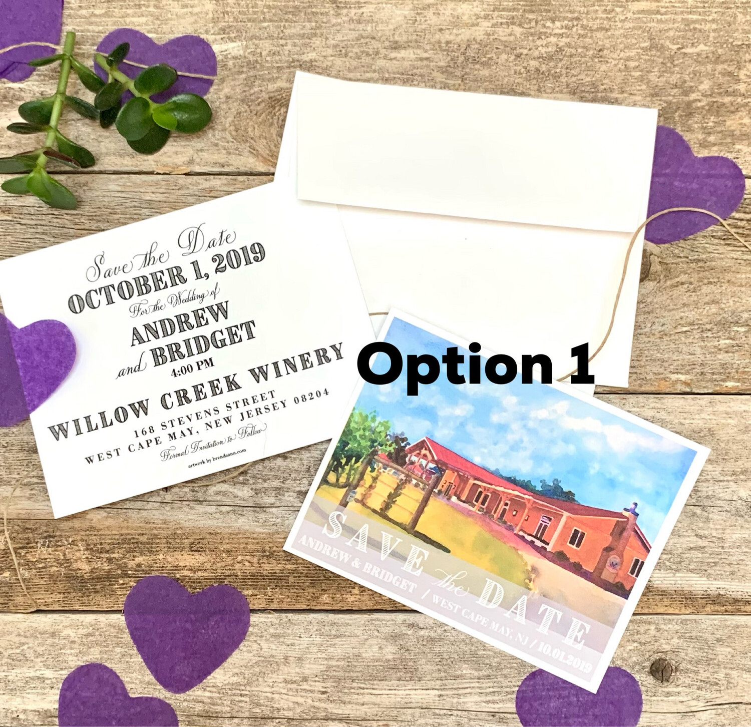 Willow Creek Winery Cape May NJ Watercolor Wedding Save the Date Cards