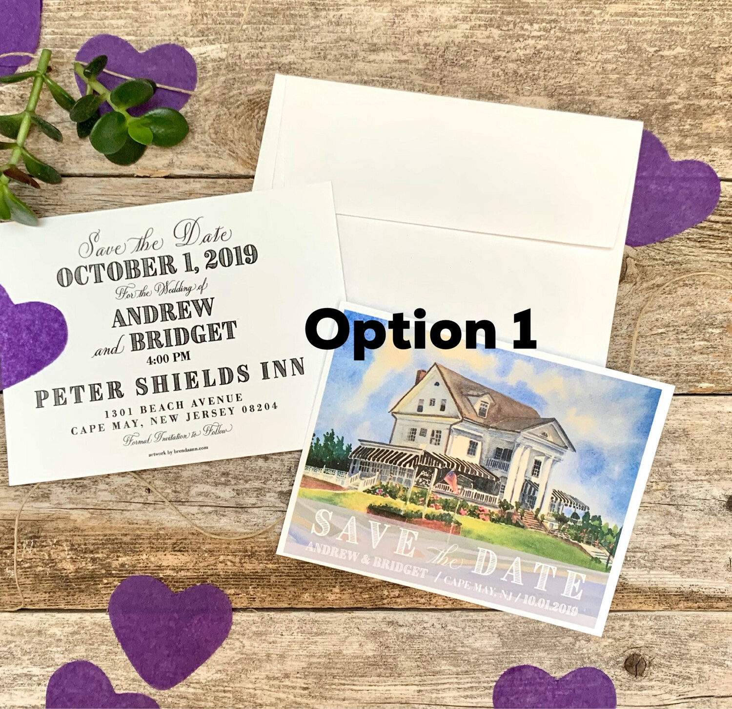 Peter Shields Inn Cape May NJ Watercolor Wedding Save the Date Cards