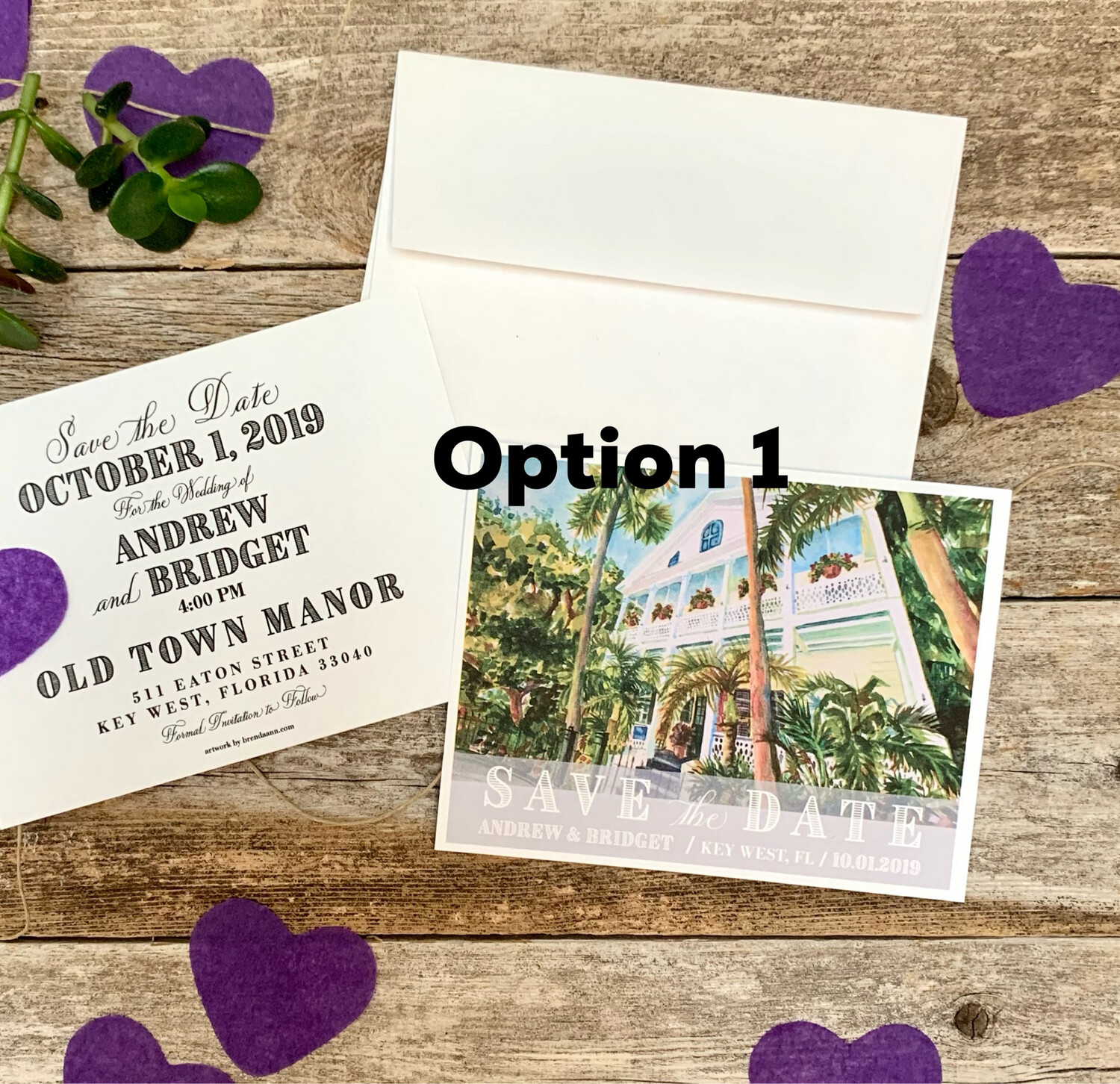 Old Town Manor Key West Watercolor Wedding Save the Date Cards