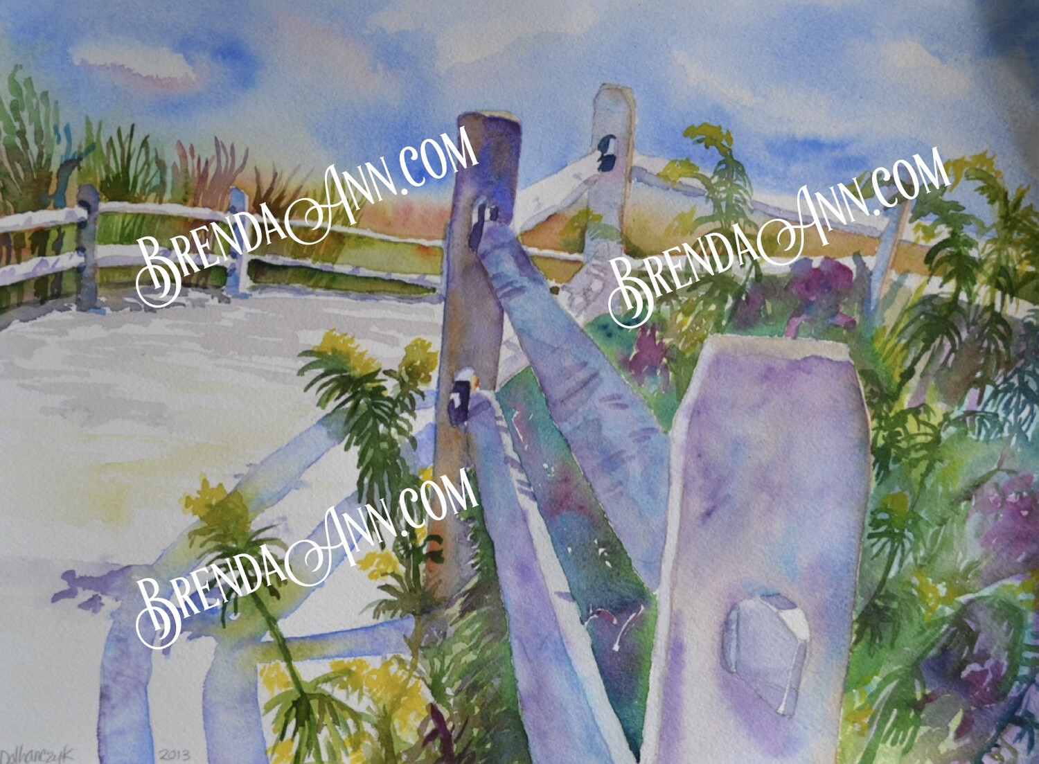 Stone Harbor Art - Split-Rail Fences on the Beach Watercolor Print