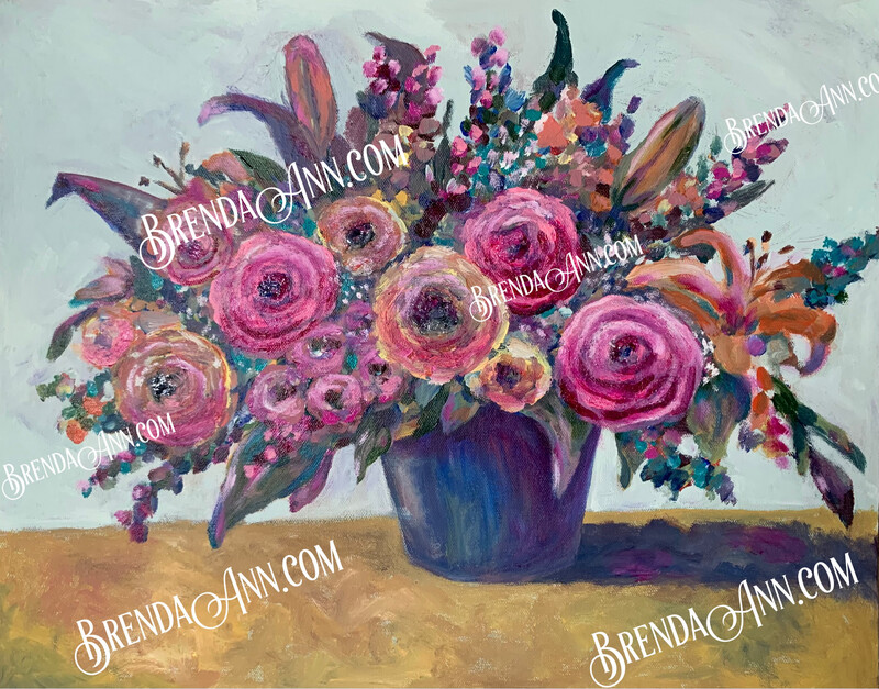 Flower Art - Bountiful Vase UNFRAMED ORIGINAL Acrylic Painting on Canvas