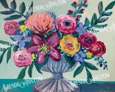 Flower Art - Compote Vase UNFRAMED ORIGINAL Acrylic Painting on Canvas