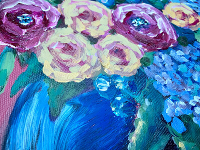 Blue Hydrangea Bowl Painting - UNFRAMED ORIGINAL Acrylic Painting on Canvas