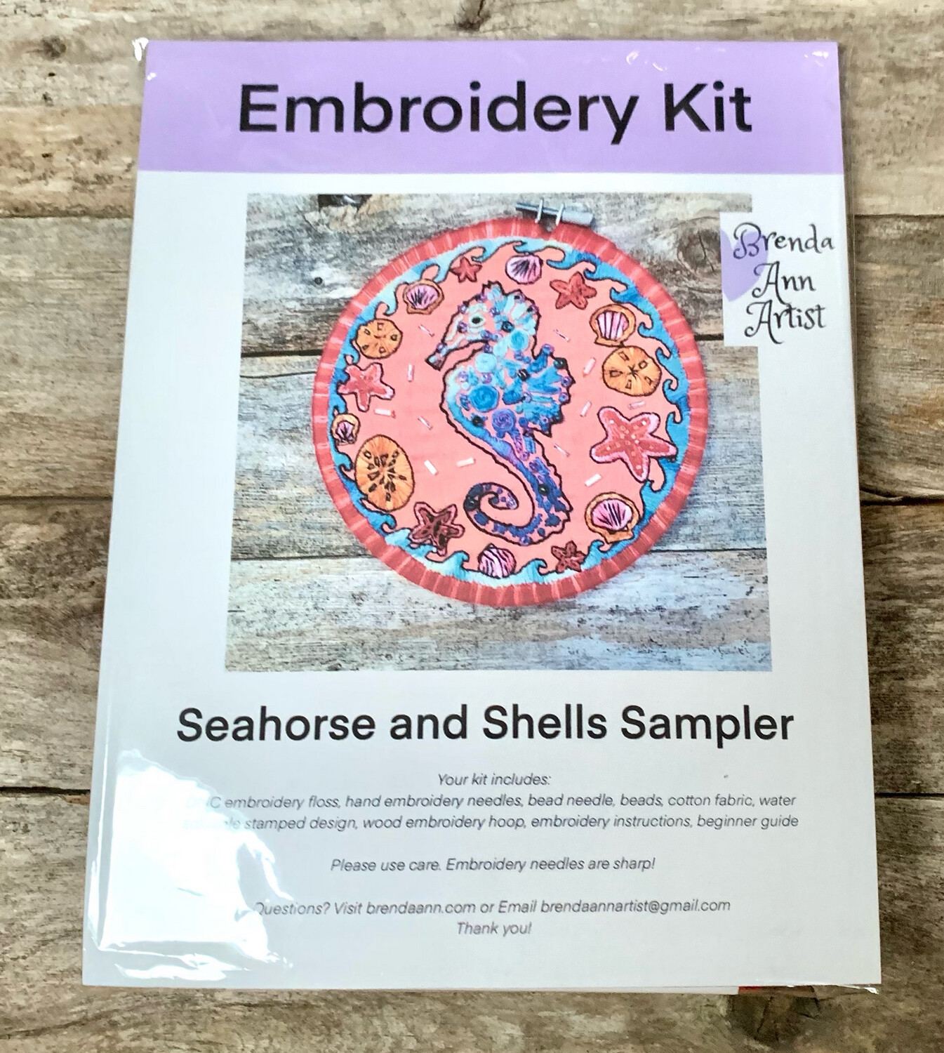 Seahorse and Shells DIY Beginner/Intermediate Modern Embroidery and Bead Kit - DIY Craft Kit