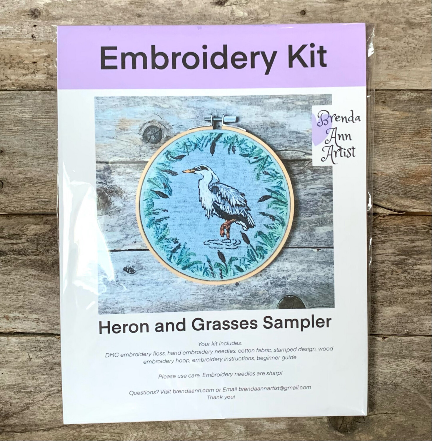 Heron and Grasses Modern Embroidery Kit - DIY Beginner Intermediate Craft Kit