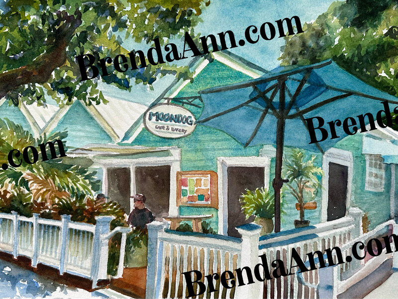 Key West Tropical Art - Moondog Cafe &amp; Bakery Watercolor Print