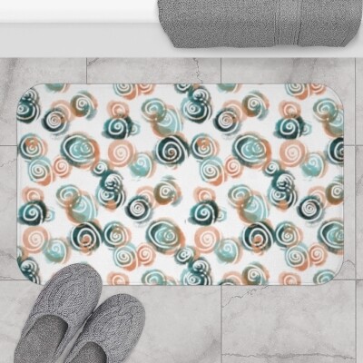 Aqua Swirls Bathmat - Cute Abstract Bath Mat for Shower and Bathroom