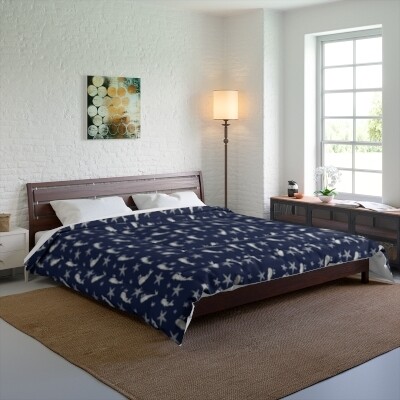 Starfish and Whale Navy Blue Comforter