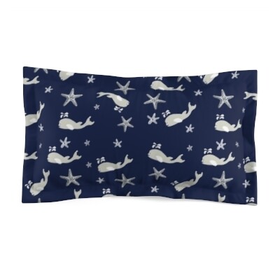 Starfish and Whale Pillow Sham Cover (single sham, without pillow insert)