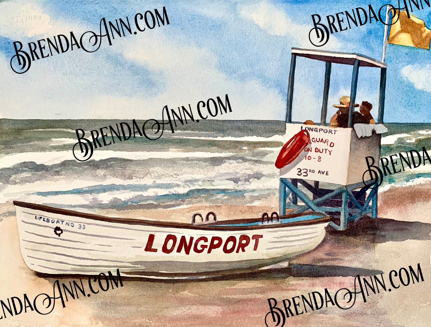 Longport NJ Lifeguard Boat Watercolor Print