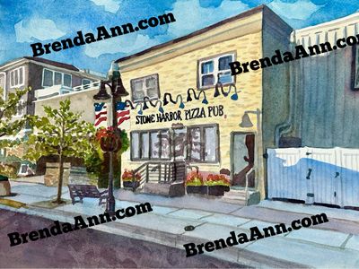 Stone Harbor NJ Art - SH Pizza Pub at The Reeds - Watercolor Print