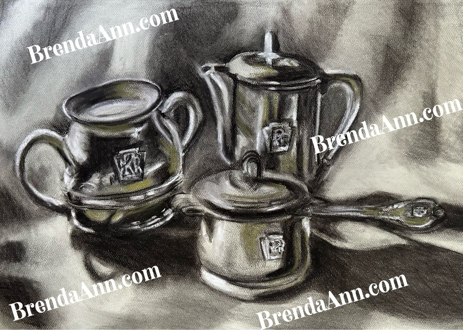 Railroad Art - PRR Pennsylvania Railroad Tea Set Charcoal Print