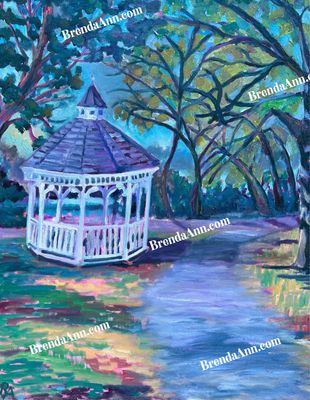 Oil Painting Landscape Art - Gazebo At Lake Fred At Stockton University Print