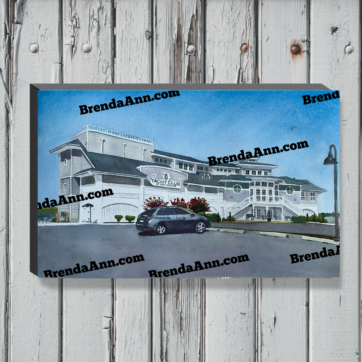 Yacht Club of Sea Isle City Watercolor Print - 1.25&quot; Deep Canvas Gallery Wrapped New Jersey Beach House Art Wedding Gift