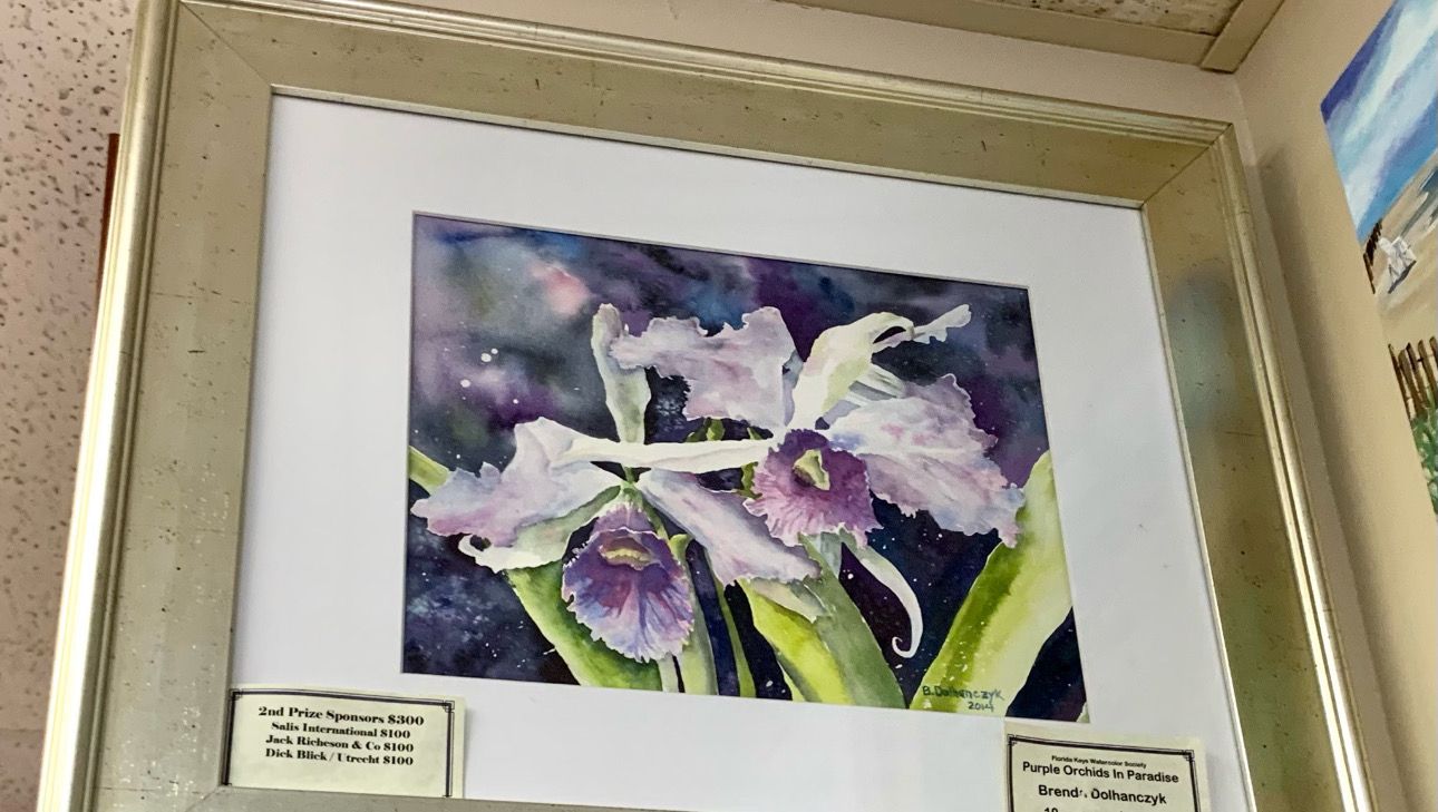 Tropical Flower Art - Purple Orchids in Paradise FRAMED ORIGINAL Watercolor Painting
