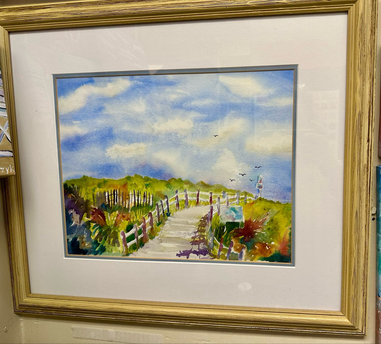 Stone Harbor Art - Beach Fence FRAMED ORIGINAL Watercolor Painting