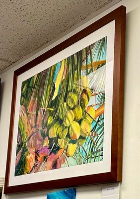 Key West Art - “Sway To The Rhythm” Coconut Palm Tree FRAMED ORIGINAL Watercolor Painting