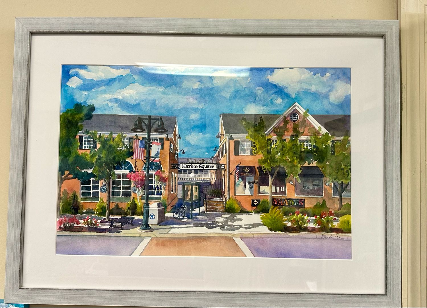 Stone Harbor Art - The Walk at Harbor Square FRAMED ORIGINAL Watercolor Painting