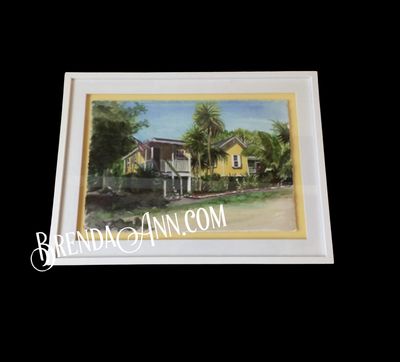 Key West Art - Yellow Cottage on Pigeon Key FRAMED ORIGINAL Watercolor Painting