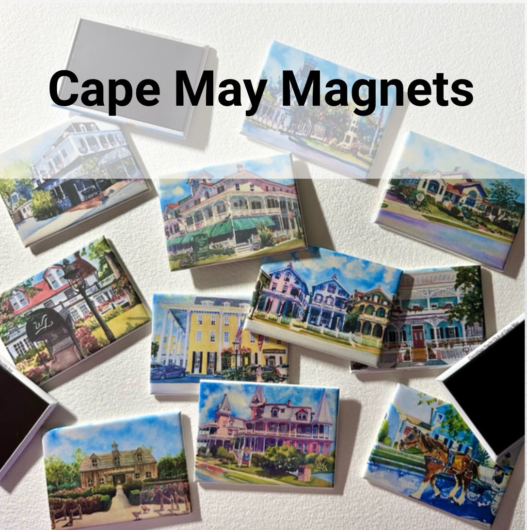 Cape May NJ Watercolor Art Magnets - Set of 9 Mini Prints Featuring Original Paintings by Brenda Ann