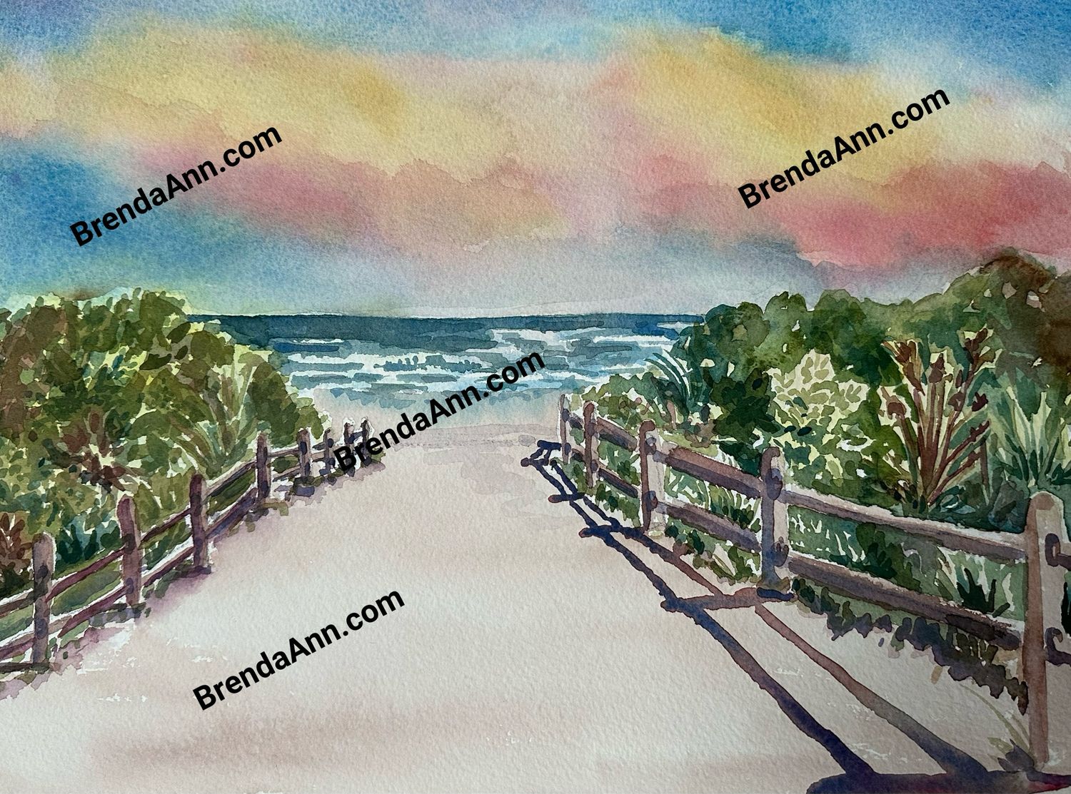 Stone Harbor NJ Art - Beach Walk Version 3 Watercolor Print