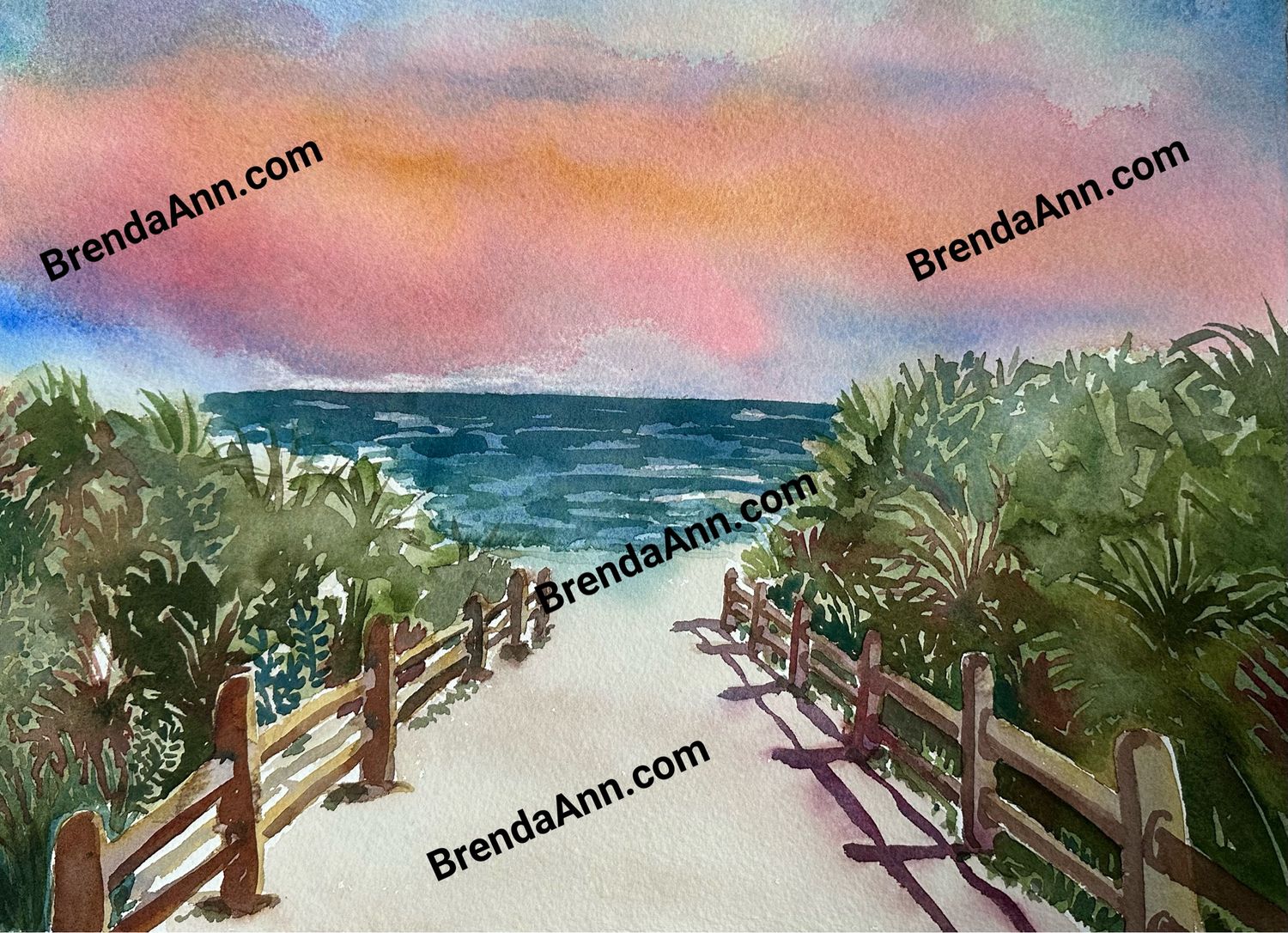 Stone Harbor NJ Art - Beach Walk Version 2 Watercolor Print