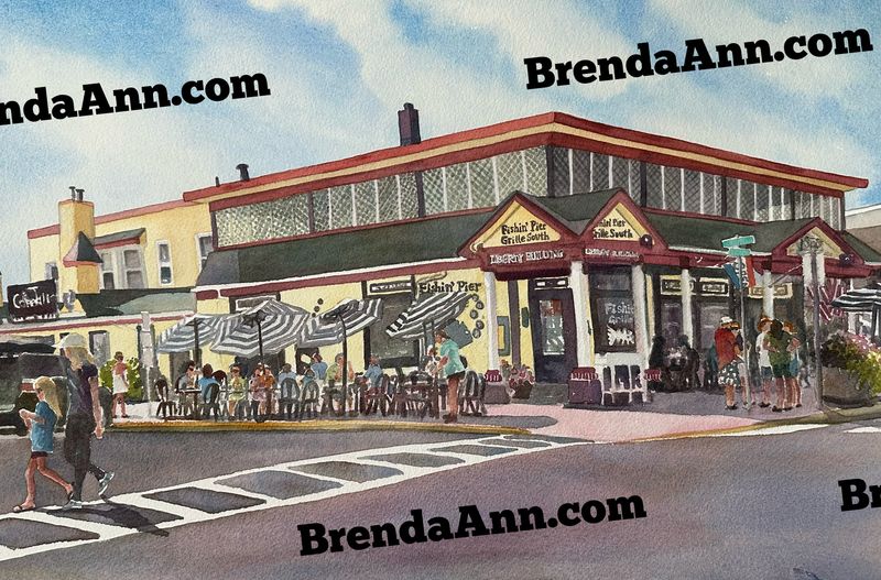 Fishin&#39; Pier Grille Watercolor Art from Stone Harbor NJ 