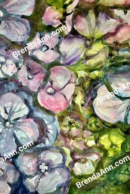 Blue Green Pink Hydrangea Watercolor Art 11x14 Inches Beach Home Art Print
