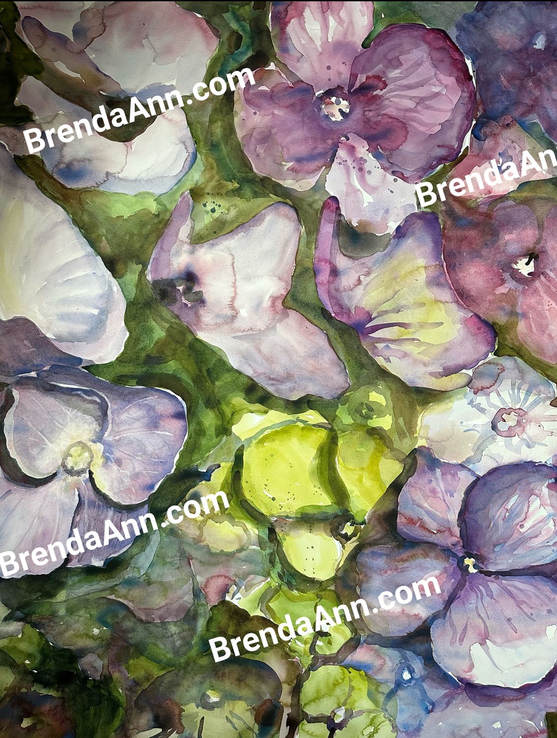 Purple and Green Hydrangea Watercolor Print - Floral Beach Home Art Gift 11x14 Inches