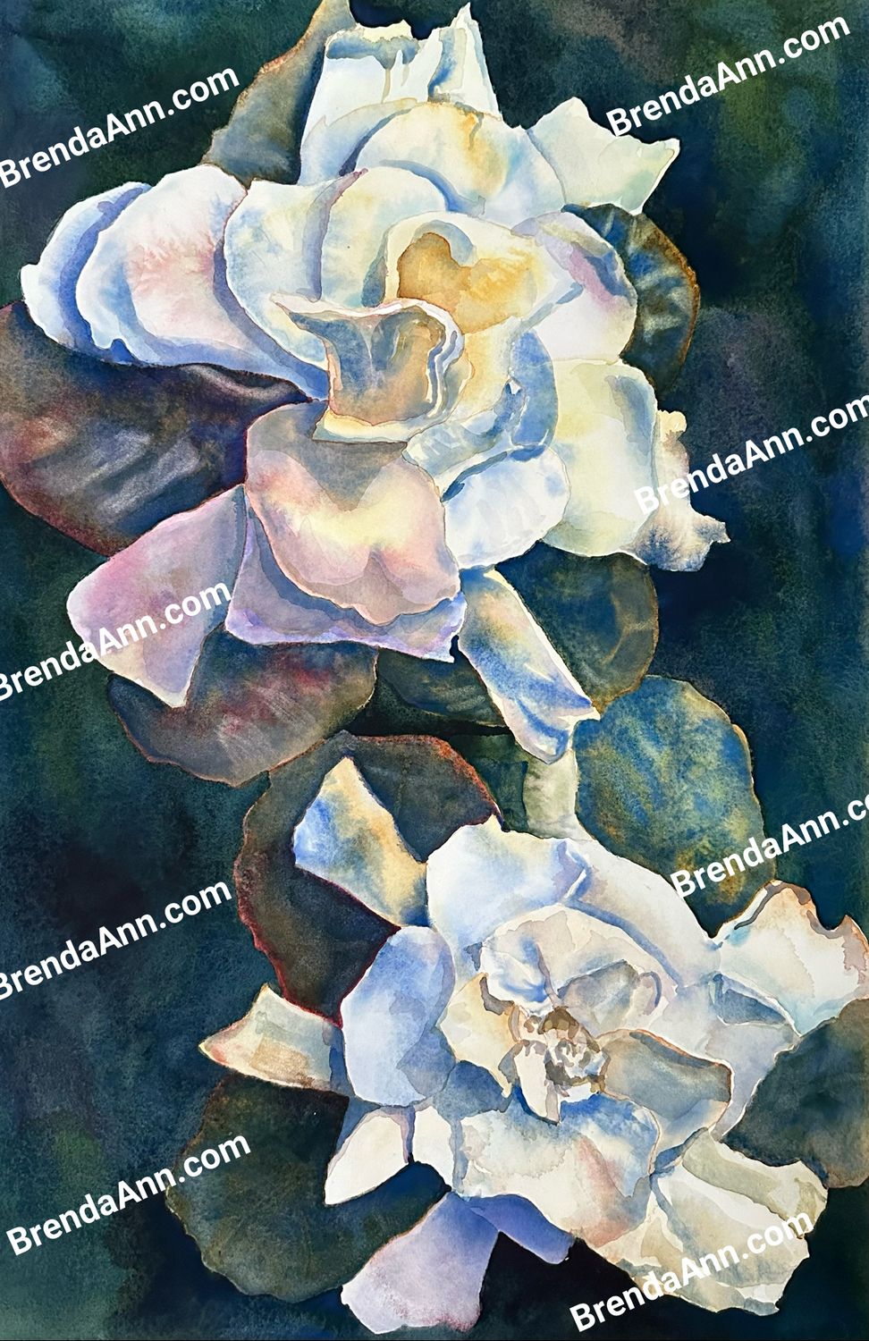 &quot;Midnight Glow&quot; Gardenia Watercolor Print - Floral Beach House Art Gift - Stone Harbor NJ Artist