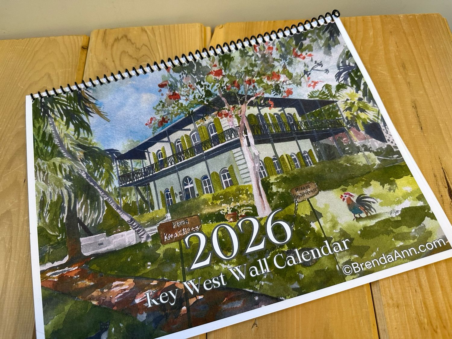 2026 Key West Watercolor Wall Calendar – Spiral Bound Coastal Art by Brenda Ann