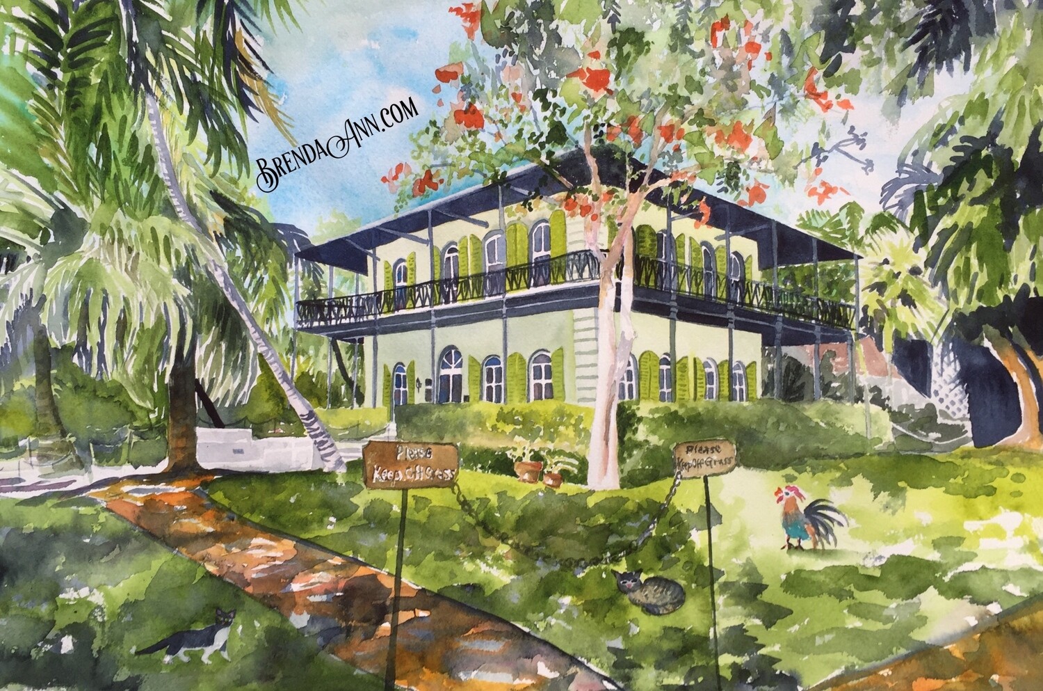 Hemingway House Watercolor Print - Key West Florida Keys Beach House Art Gift