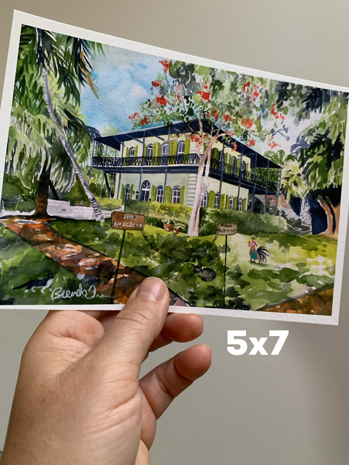 Hemingway Home &amp; Museum 5x7 inch Watercolor Print - Key West Florida Keys Beach House Art Gift