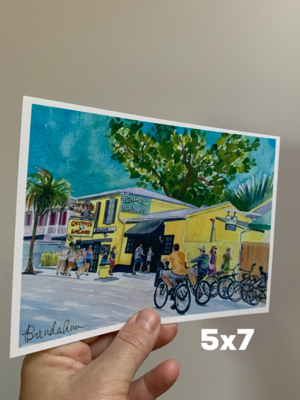 Captain Tony's Saloon Watercolor Print - 5x7 inch Key West Florida Keys Beach House Art Gift