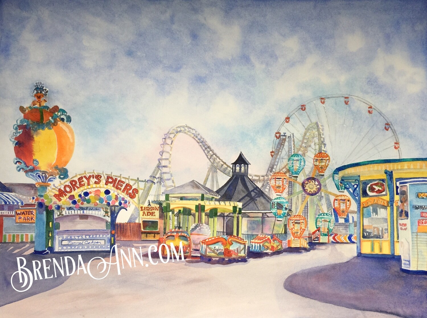 Morey's Piers watercolor print 11x14 inches Wildwood NJ art