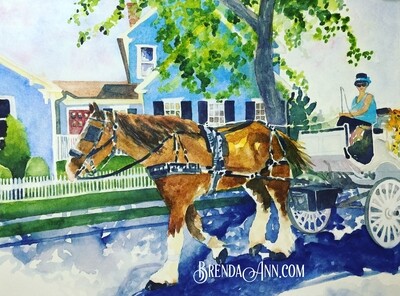 Horse and Carriage watercolor print 11x14 inches Cape May NJ art