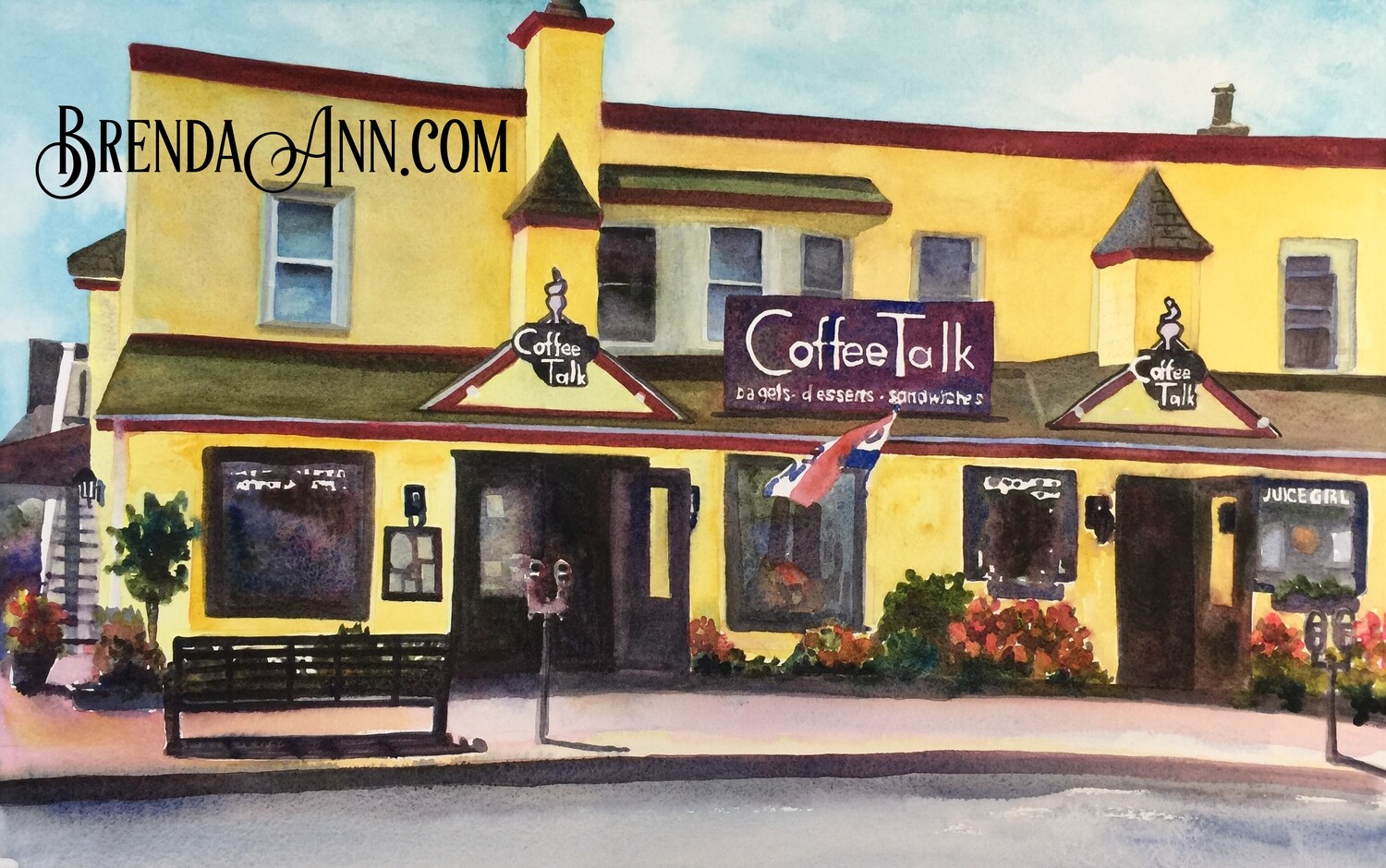 Coffee Talk watercolor print 11x14 inches Stone Harbor NJ art