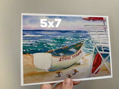 Lifeguard Boat Watercolor Print - Stone Harbor NJ Beach House Art Gift