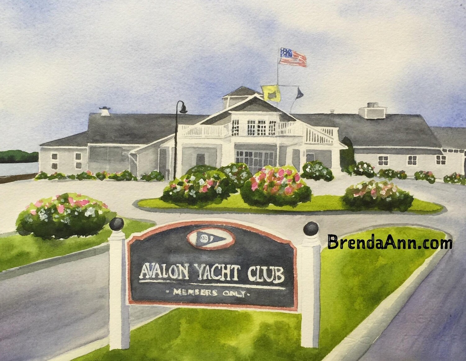 Avalon Yacht Club watercolor print 11x14 inches Avalon NJ wedding venue art