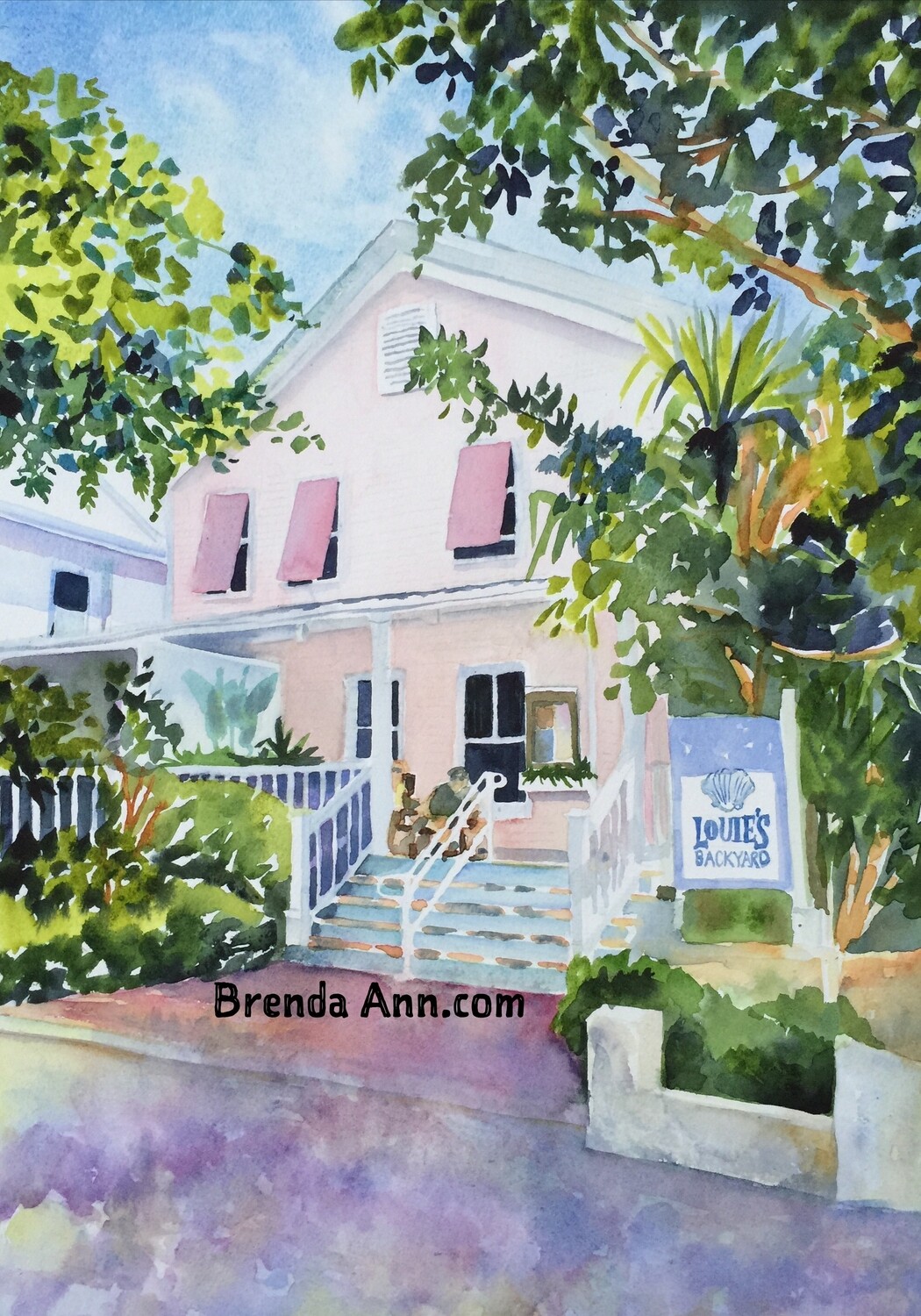 Louie's Backyard Watercolor Print - Key West Florida Keys Beach House Art Gift