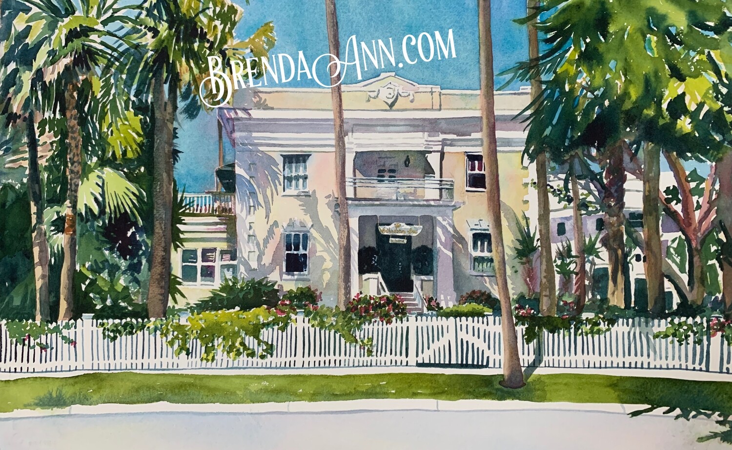 Weatherstation Inn Watercolor Print - Key West Florida Keys Beach House Art Gift