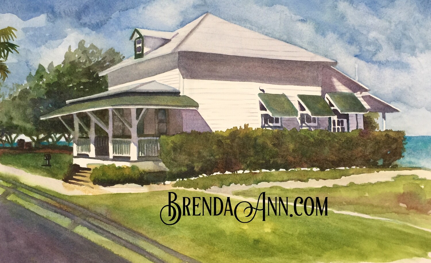 Pigeon Key Guest Cottage Watercolor Print - Marathon Florida Keys Beach House Art Gift
