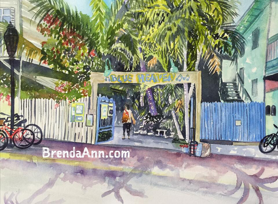 Blue Heaven Restaurant and Bar Watercolor Print - Key West Florida Keys Beach House Art Gift