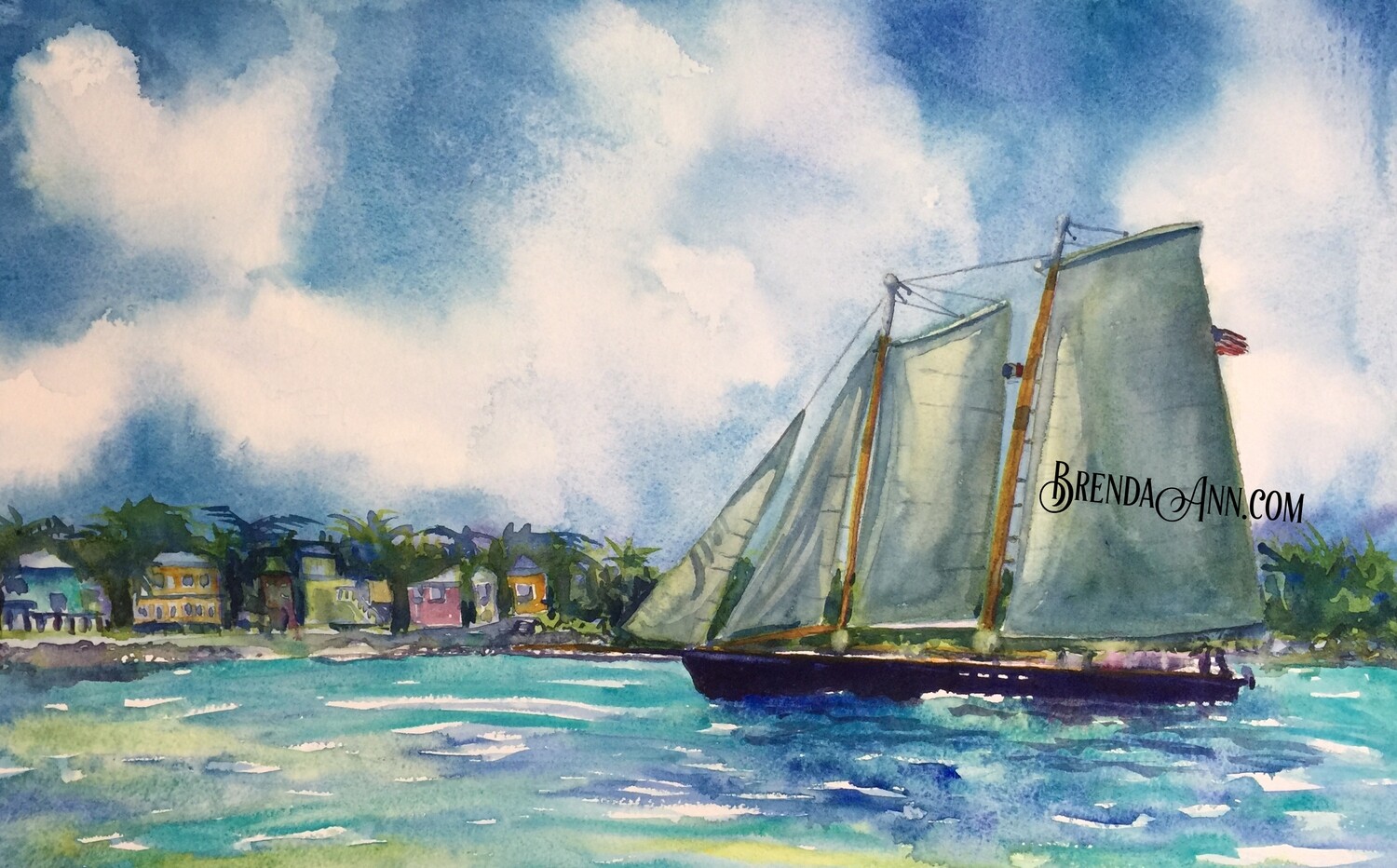 Schooner America Watercolor Print - Key West Florida Keys Beach House Art Gift