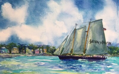 Schooner America Watercolor Print - Key West Florida Keys Beach House Art Gift